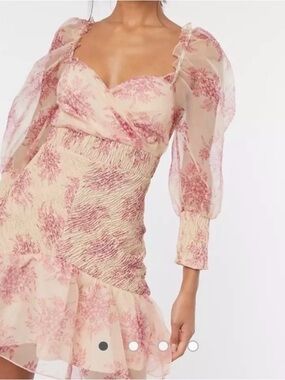 ASOS Sheer Puff-Sleeve Floral Mini Dress - Pink